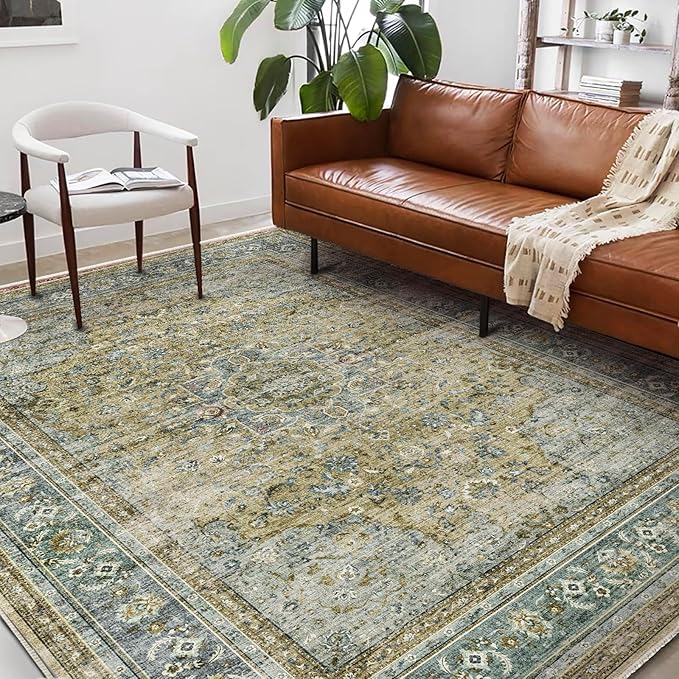 Washable Area Rug 8'x10' Boho Design Non-Shedding Non-Slip Easy Care Ideal - Image 2