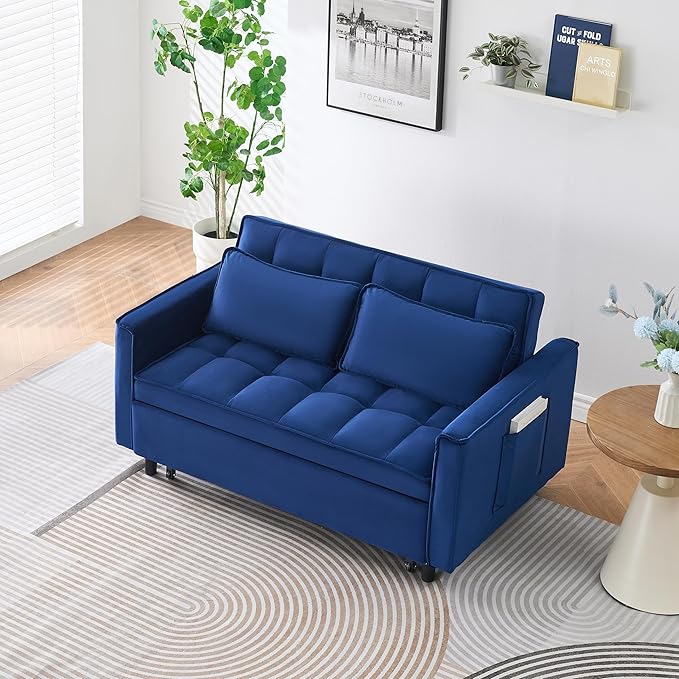 Ball & Cast 3 in 1 Convertible Sleeper Sofa Bed, Velvet Futon Couch - Image 3