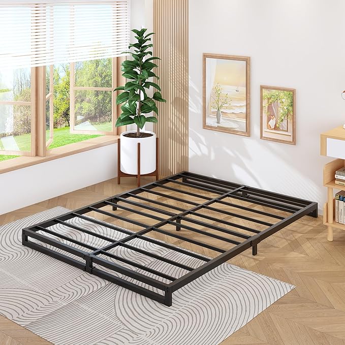 4 Inch Bed Frame Queen Size Heavy Duty Steel Slat Support Metal Platform Queen - Image 5