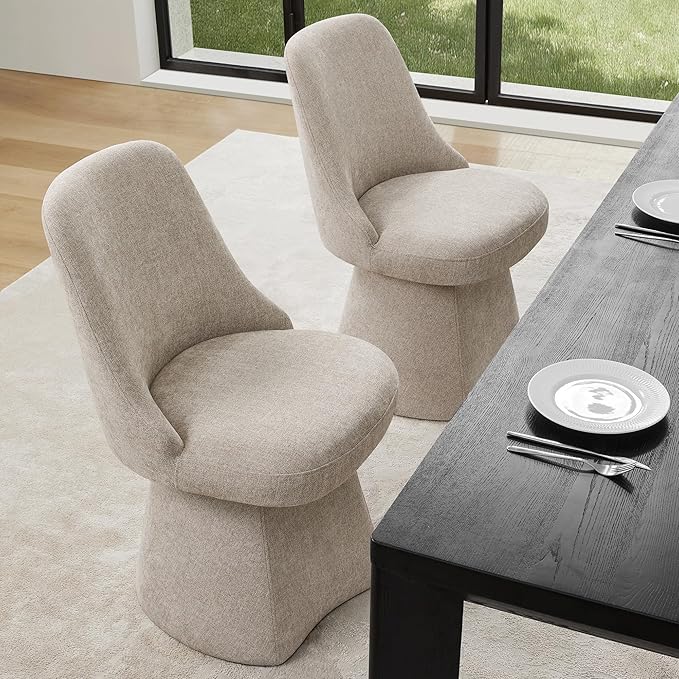 Swivel Dining Chair Mid Century Modern DeskChair High Back Upholstered Linen - Image 8