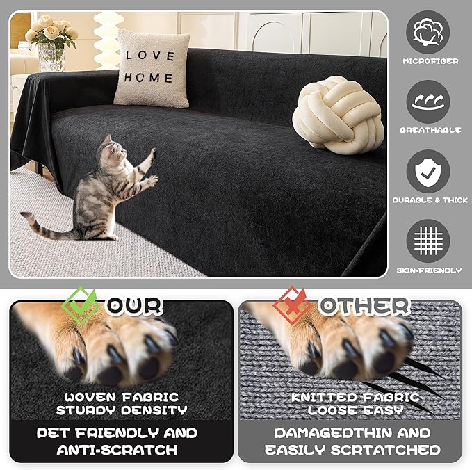 MYSKY HOME Black Couch Covers for Sectional Sofa, Couch Covers for Dogs - Image 2