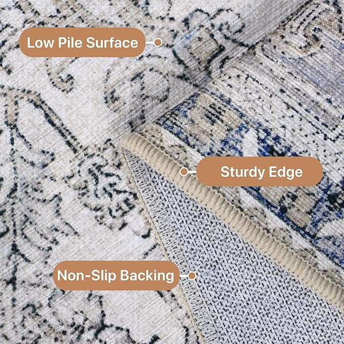 GENIMO 5x8 Area Rugs for Living Room, Machine Washable Low Pile Rugs, Chenille - Image 4