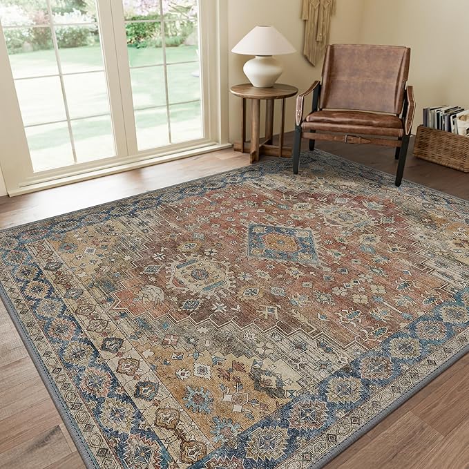 GENIMO 8x10 Area Rugs for Living Room, Machine Washable Non Slip Vintage Rugs by GENIMO