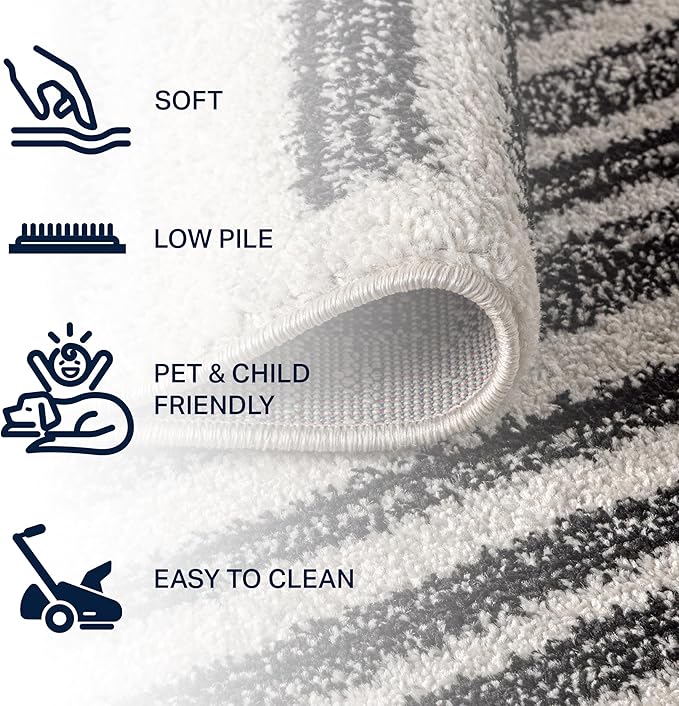 JONATHAN Y Khalil Modern Berber Stripe Cream/Black 9' Round Indoor Area Rug - Image 3