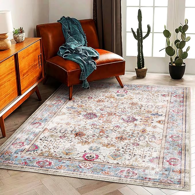 Washable 9'x12' Area Rug Vintage Traditional Distressed Indoor Foldable Thin - Image 3