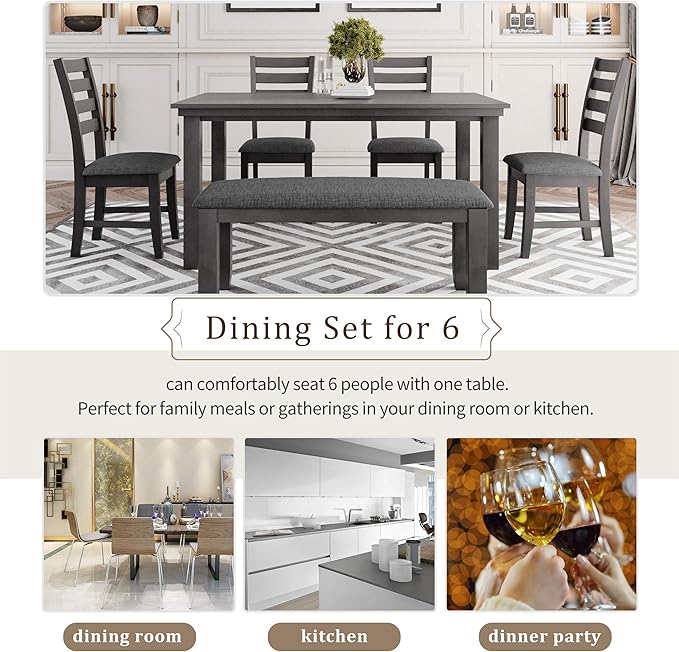 SogesPower 6-Piece Rustic Dining Table Set - Image 4