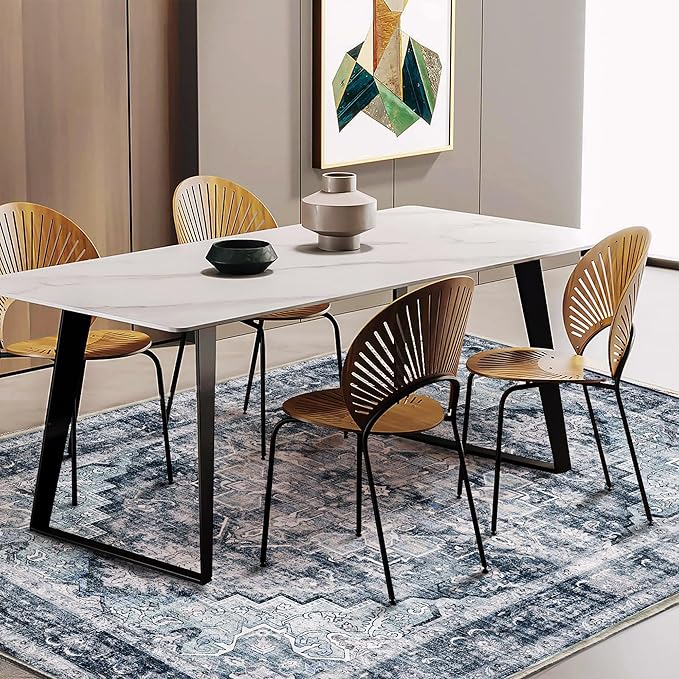 Area Rug 5'x7' Dark Blue Washable Vintage Traditional Floor Cover Thin Retro - Image 3
