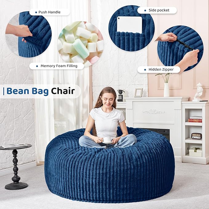HABUTWAY 4FT Bean Bag Chair, Memory Foam Beanbag Chair - Image 3
