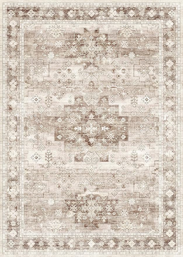 Washable Neutral Farmhouse Bedroom Rug, 5x7 Area Rugs - Image 2