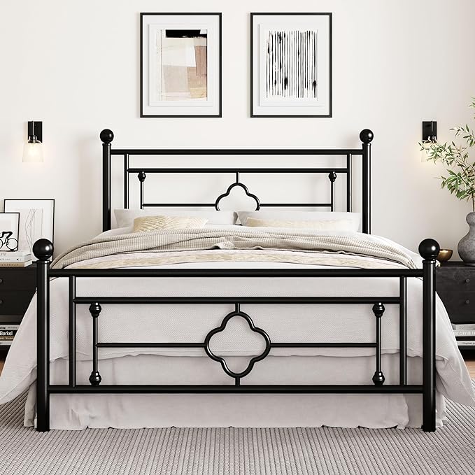 SHA CERLIN 14 Inches Full Size Metal Platform Bed Frame/Vintage Iron-Art by SHACERLIN
