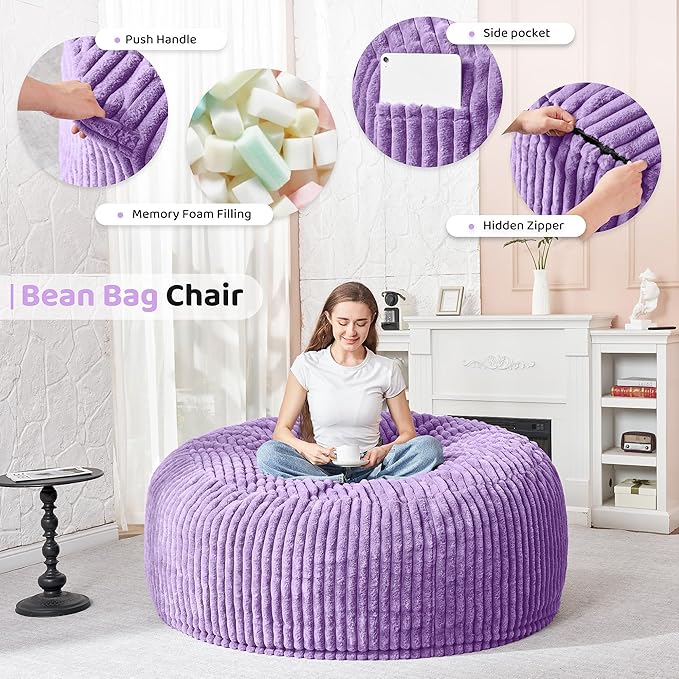 HABUTWAY 3FT Bean Bag Chair, Memory Foam Beanbag Chair - Image 4