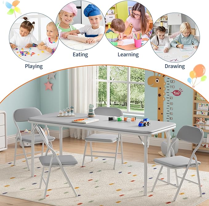GarveeHome 5-Piece Kids Folding Table and Chairs Set, Toddlers Children's - Image 7