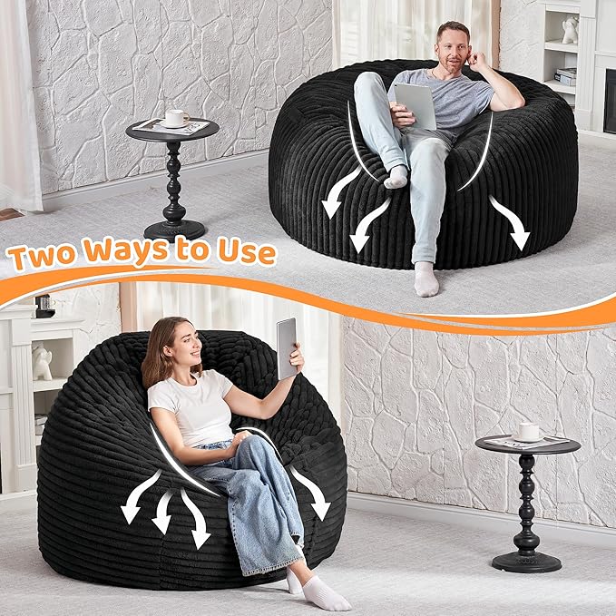 HABUTWAY 4FT Bean Bag Chair, Memory Foam Beanbag Chair - Image 6