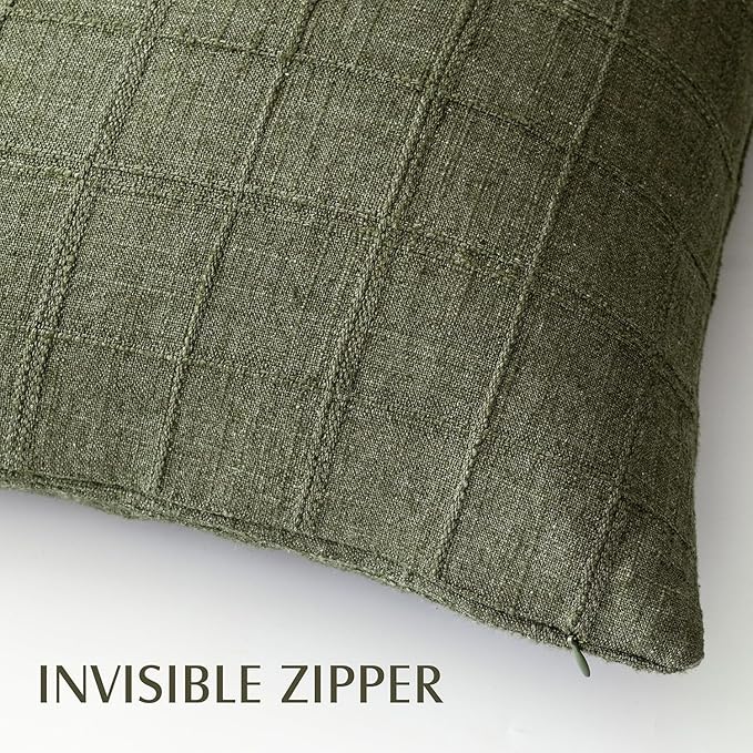Foindtower Set of 2 Decorative Linen Check Throw Pillow Covers Neutral Long - Image 3