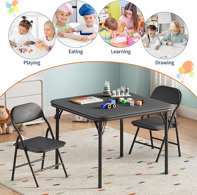 GarveeHome 3-Piece Kids Folding Table and Chairs Set, Toddlers Children's - Image 6