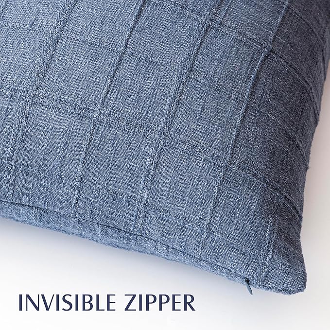Foindtower Set of 2 Decorative Linen Check Throw Pillow Covers Neutral Long - Image 3