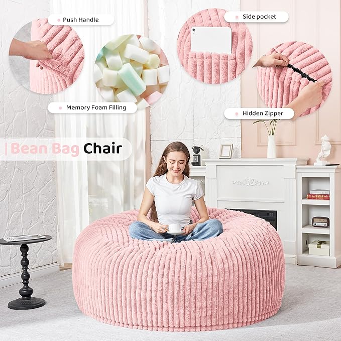 HABUTWAY 4FT Bean Bag Chair, Memory Foam Beanbag Chair - Image 3