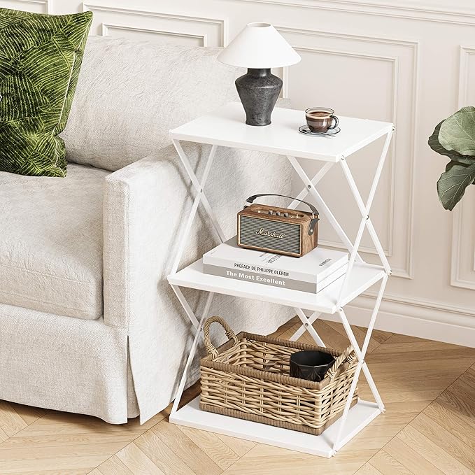 3-Tier End Table Set of 2 Small Side Table Tall Bedside Night Stand - Image 2
