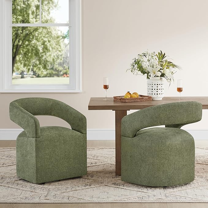 Upholstered Dining Chairs with Removable Casters Barrel Side Armchair with - Image 2