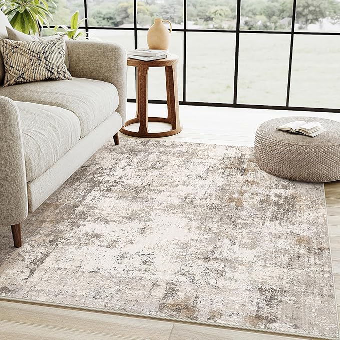 3x5 Washable Area Rug Brown Grey Neutral Abstract Entryway Kitchen Non Slip Low - Image 3