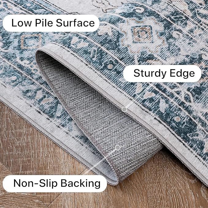 GENIMO Runner Rug 2x5, Machine Washable Non Slip Vintage Runner Rug, Low Pile - Image 7