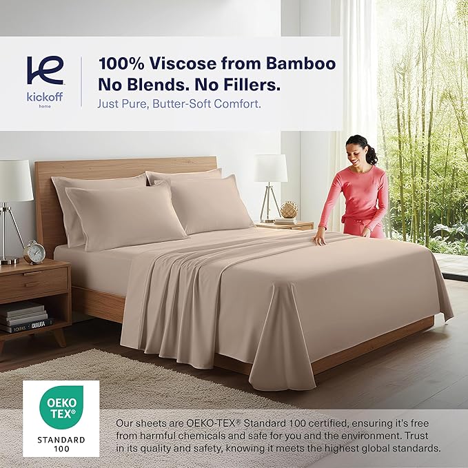 Kickoff Viscose Bamboo Sheets Full Size 4-pc 100% Organic Bamboo Viscose Bed - Image 2
