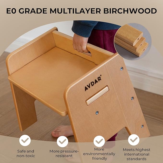 Wooden Step Stool for Kids, 14” One Step Stool for Toddlers, Heavy Duty Non-tip - Image 4