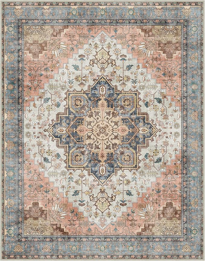 GENIMO 9x12 Area Rugs for Living Room, Non Slip Machine Washable Vintage Rugs - Image 7