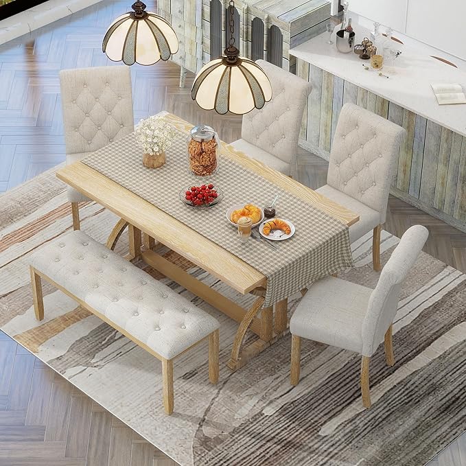 SogesPower 6-Piece Dining Table Set, Rectangular Farmhouse Kitchen Dining Table - Image 7