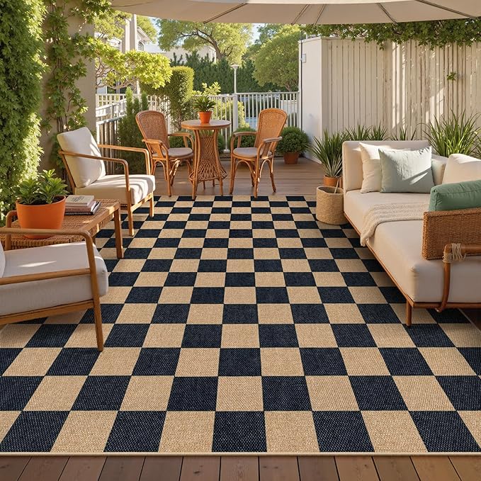 Lahome Checkered Easy Jute 8x10 Rug, Washable Rugs - Image 2