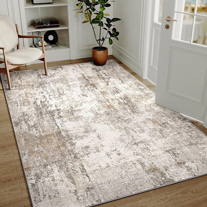 3x4 Washable Area Rug Brown Grey Neutral Abstract Entryway Kitchen Non Slip Low - Image 5