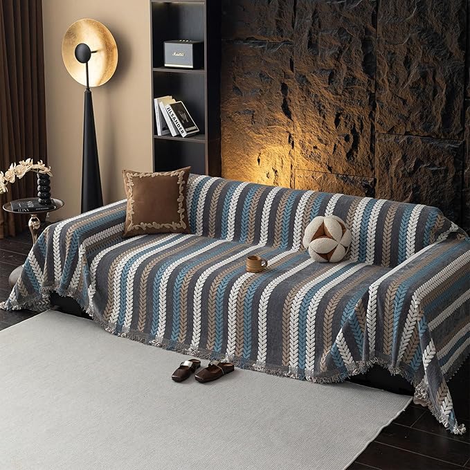 STACYPIK Boho Jacquard Leaves Sofa Cover, Washable Furniture Protector - Image 2