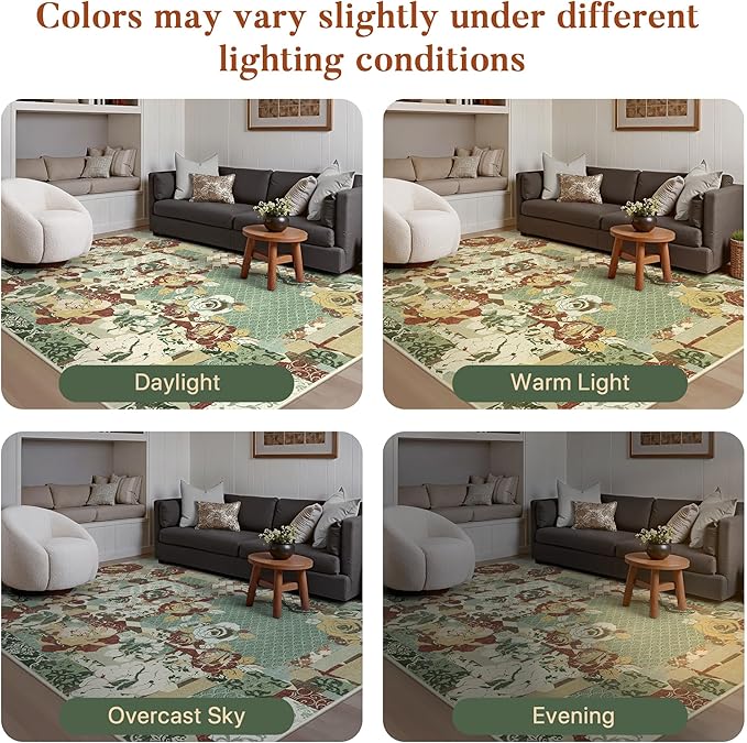 GENIMO Floral Runner Rug 2X6, Machine Washable Non Slip Vintage Patchwork - Image 6