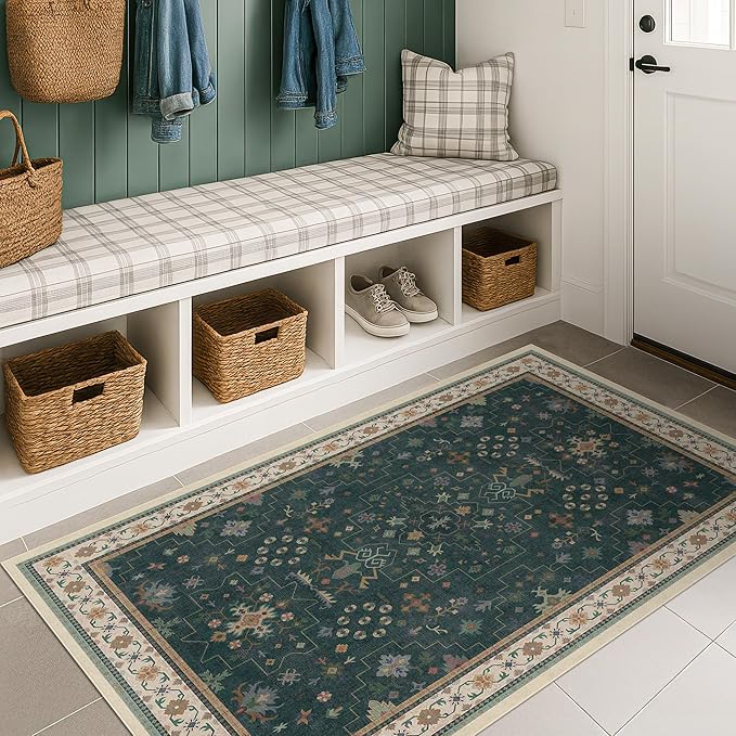Dark Green Oushak 3x6 Kitchen Rug - Image 2