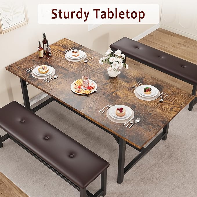 Dining Table Set for 4-6, 63“ Large Extendable Kitchen Table Set, Wood - Image 4