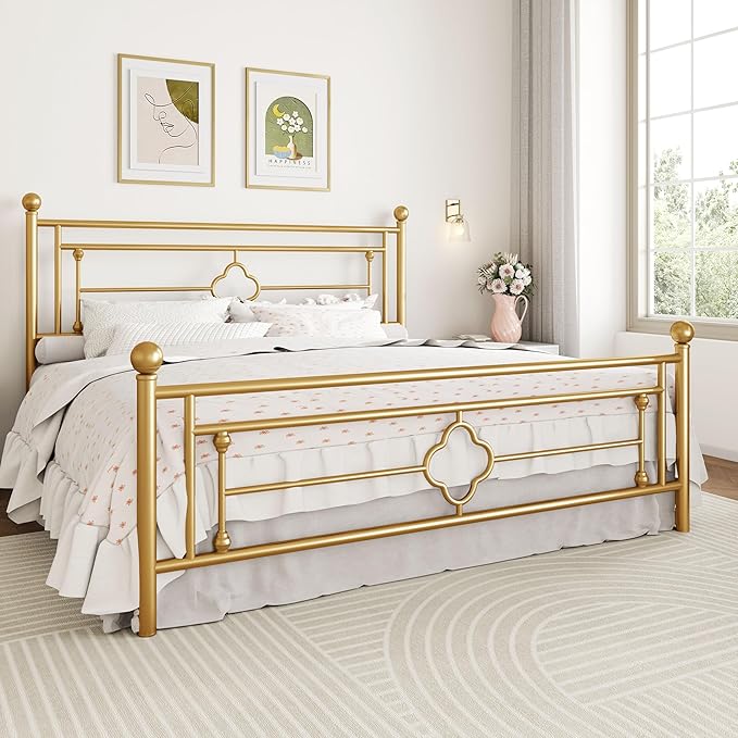 SHA CERLIN 14 Inches King Size Metal Platform Bed Frame/Vintage Iron-Art - Image 3