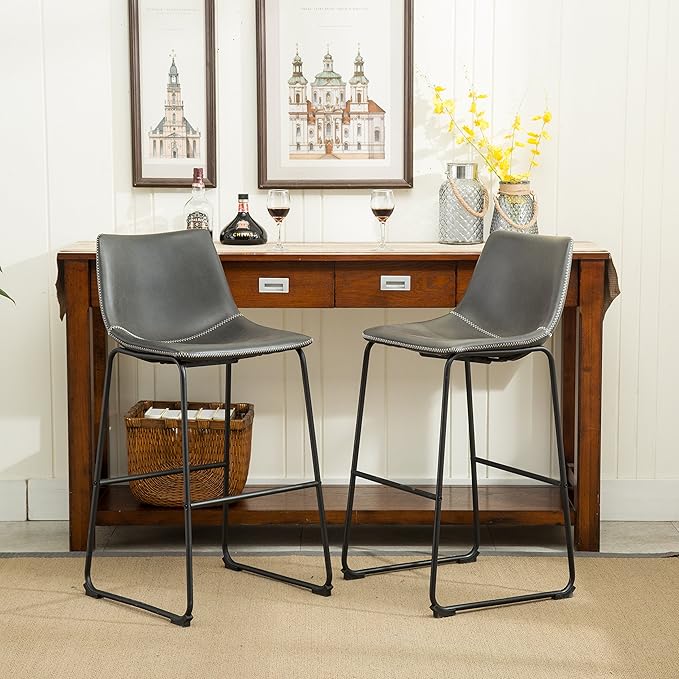 Roundhill Furniture Vintage PU Leather Bar Stools, Antique Gray - Image 6