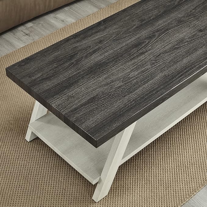 Roundhill Furniture Athens Contemporary Wood Shelf Coffee Table, Weathered - Image 7