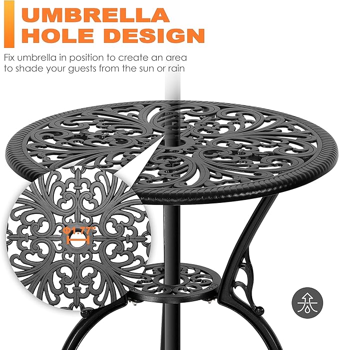 NUU GARDEN Bistro Set 3 Piece Outdoor All Weather Cast Aluminum Patio Bistro - Image 6