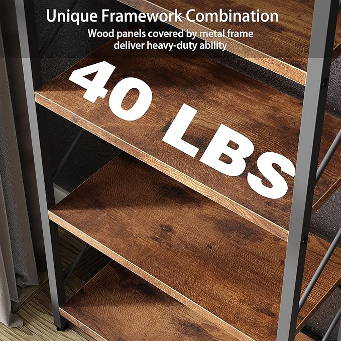Bookshelf, 5 Tier Bookshelves, Home Office Bookcase Shelf Storage Organizer - Image 7
