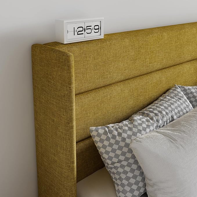 SHA CERLIN King Size Lift Up Storage Bed/Modern Wingback Headboard/Upholstered - Image 5