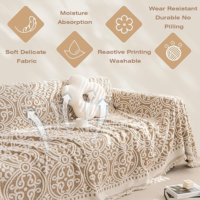 STACYPIK Modern Khaki Jacquard Couch Cover French Style L-Shape Sofa Protector - Image 4