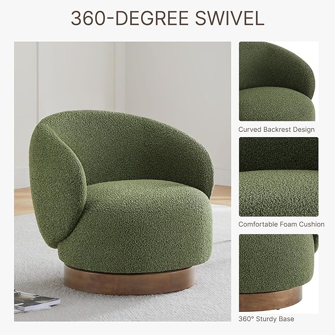 Swivel Accent Chair Round Barrel Armchair Upholstered Performance Fabric - Image 5