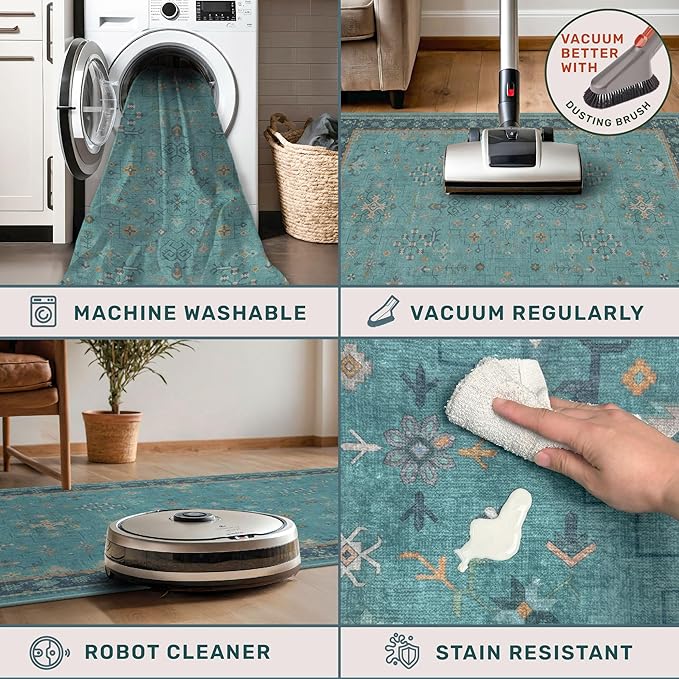 Washable Teal Rugs for Entryway Indoor - Image 4
