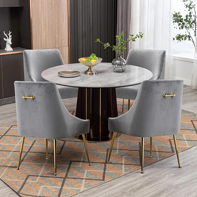 Modern Velvet Dining Chairs Set of 4, Contemporary Upholstered Furniture - Image 7