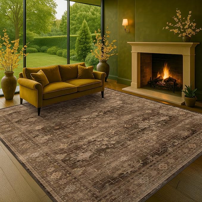 Taupe Brown Living Room Rug 6x9 by HazoHaus