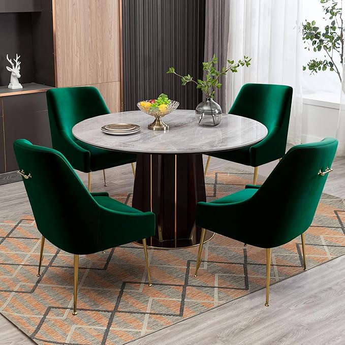 Modern Velvet Dining Chairs Set of 2, Contemporary Upholstered Furniture - Image 4