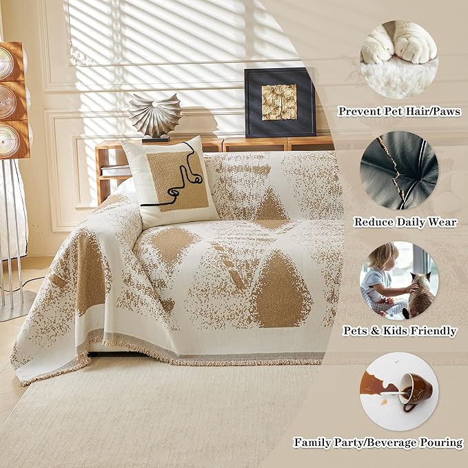 MYSKY HOME Couch Cover for Dogs Washable Khaki Rhombic Couch Sofa Protector - Image 4