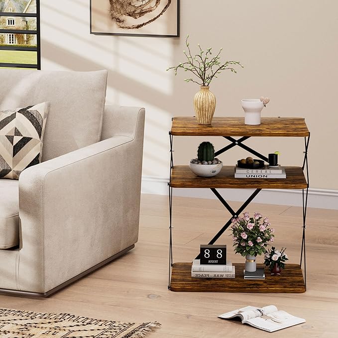 3-Tier End Table Set of 2 Small Side Table Tall Bedside Night Stand - Image 5