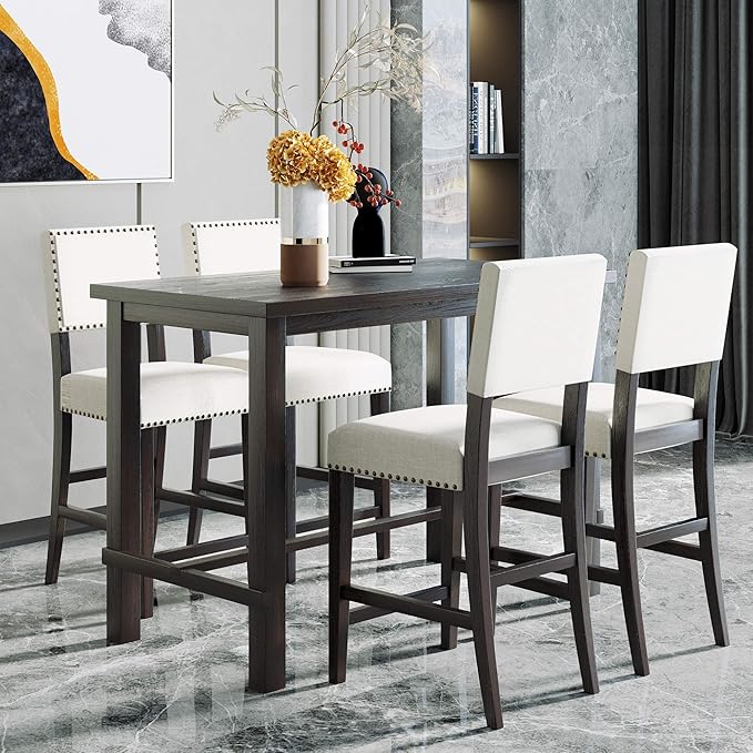 Ball & Cast 5 Piece Dining Table Set, 4 Upholstered Chairs by BallCast